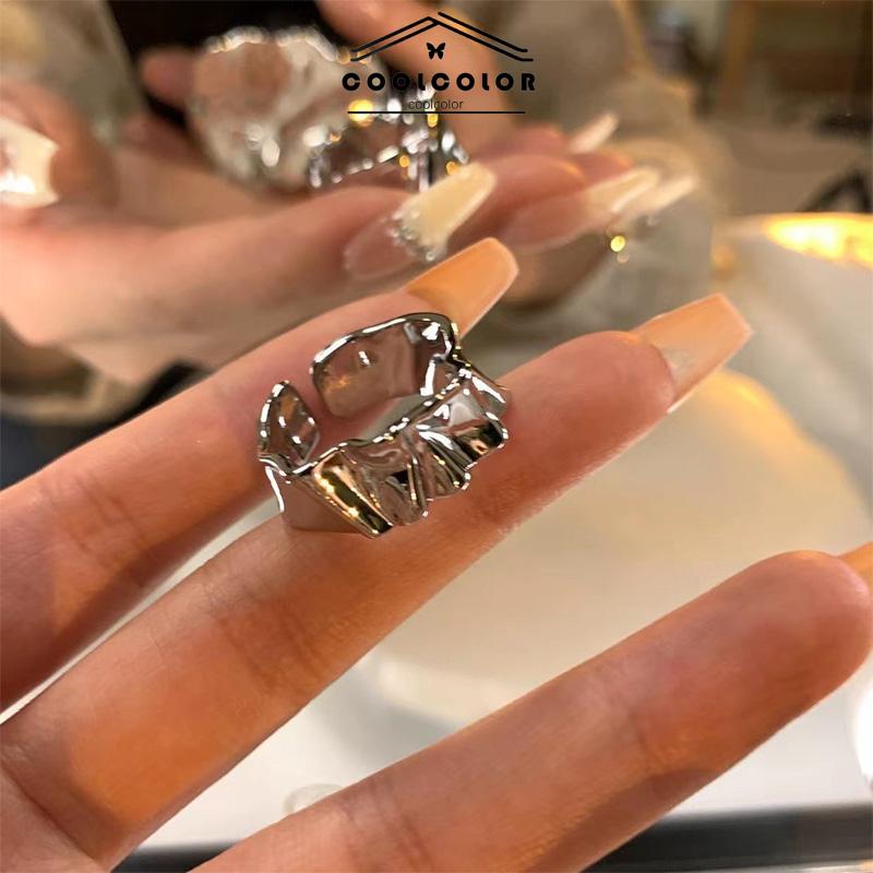 COD❤️2pcs Cincin Korea Gaya Punk Cross Opening Irregular Texture Untuk Pria Wanita Aesthetic keren Silver Ring Jewelry- cl