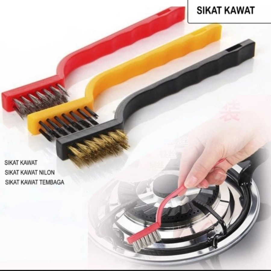 Sikat Kawat Mini Set 3 In 1 Tembaga Stainless Nylon Brush Wire Dapur A
