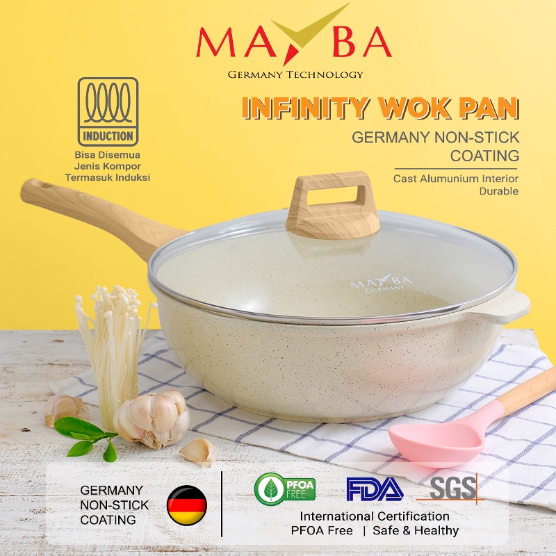 MAYBA WOK PAN 24&30 cm Infinity Pan Anti Lengket Glowing Granite jerman