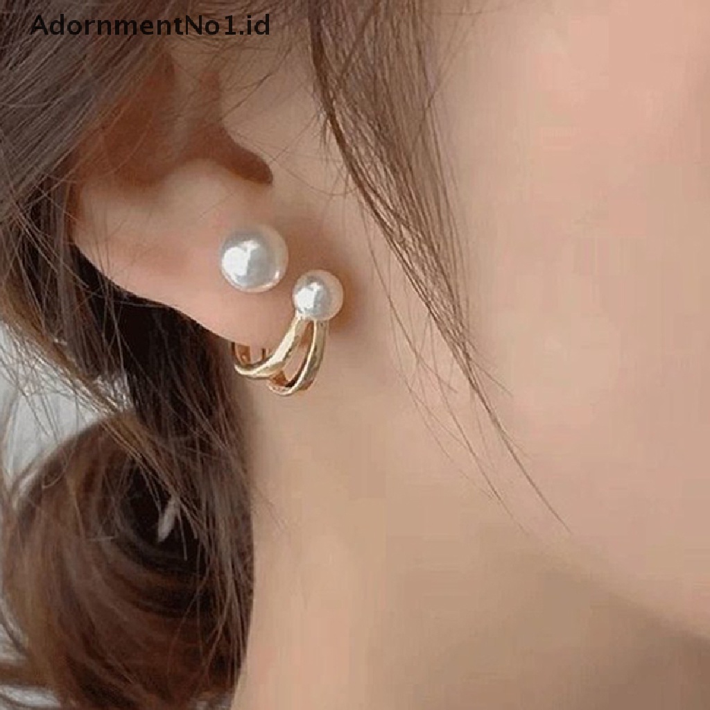 [AdornmentNo1] Baru 1pasang Gadis Manis Lucu Imitasi Double Pearl Rhinestones Earrings Ear Stud [ID]