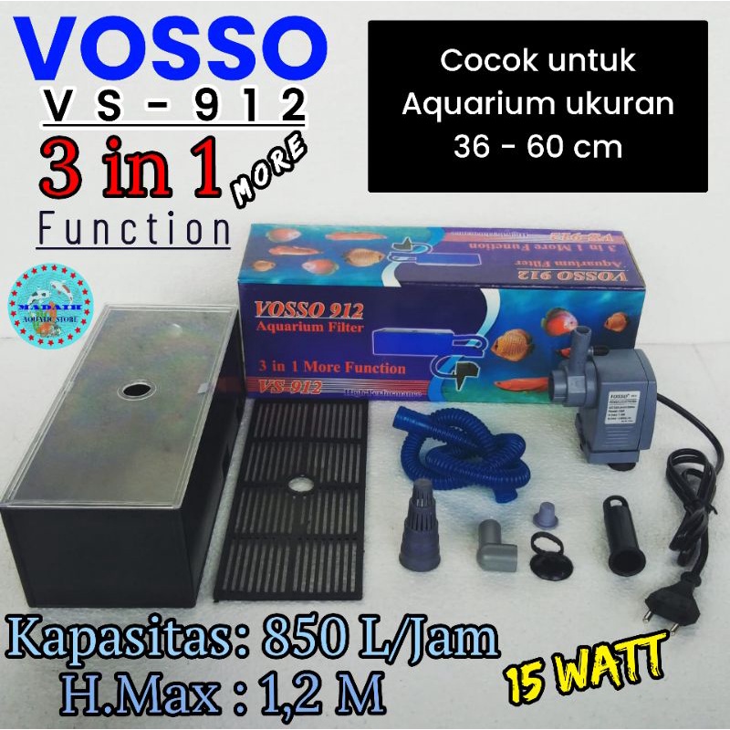VOSSO VS-912 mesin filter kotak atas aquarium, top filter box akuarium ukuran 36 - 60 cm lengkap den