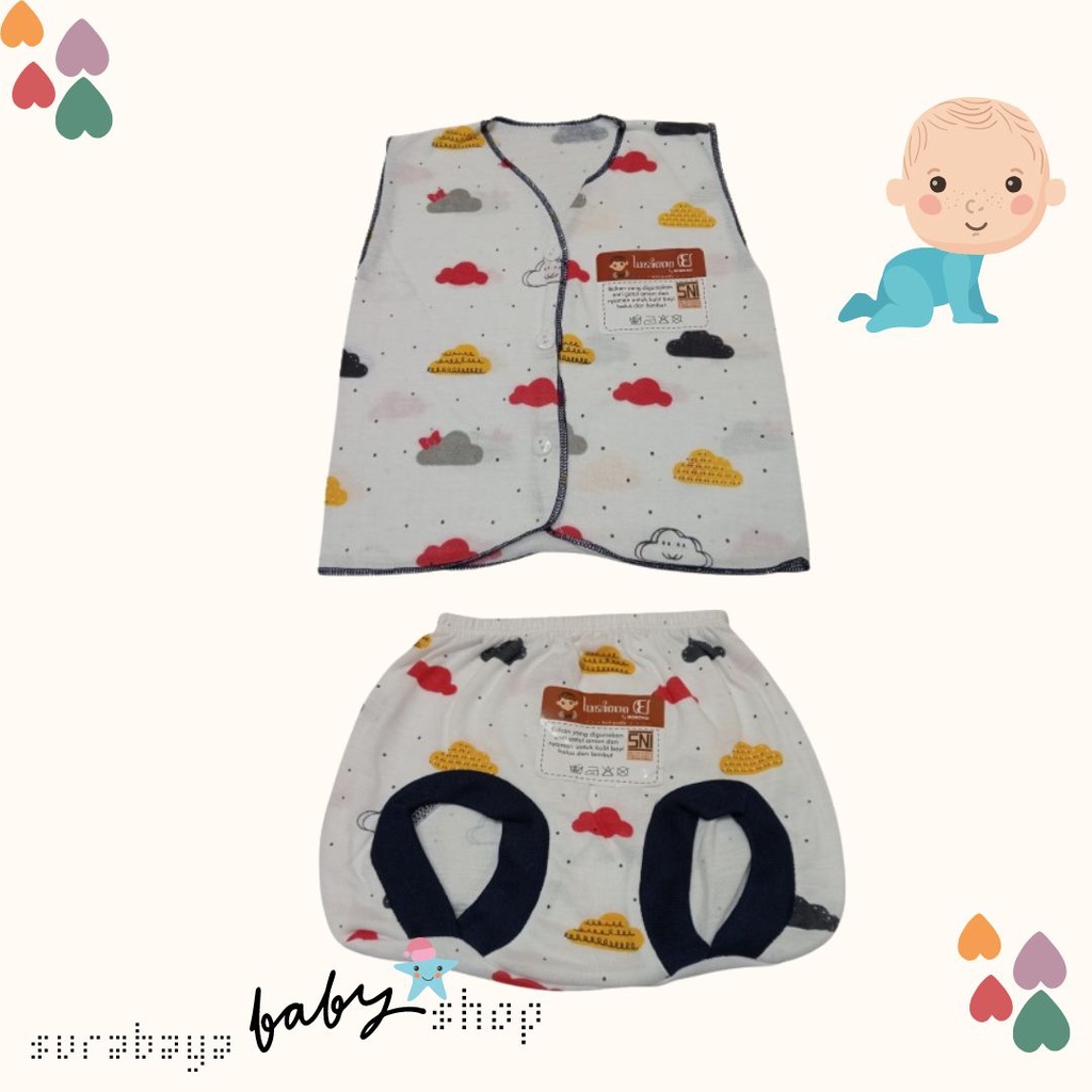 Setelan Baju Bayi New Born Tanpa Lengan + Celana Pop Kacamata Kombinasi Eksklusif SNI Lusiana E 652503 + 651030