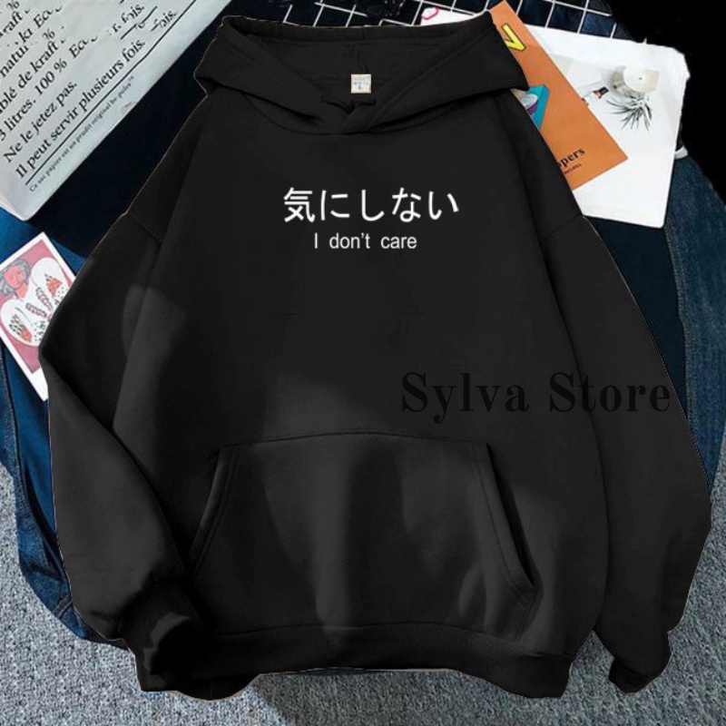 I Don't Care Hoodie wanita aesthetic korea tebal l xl xxl oversize ootd style remaja kekinian switer