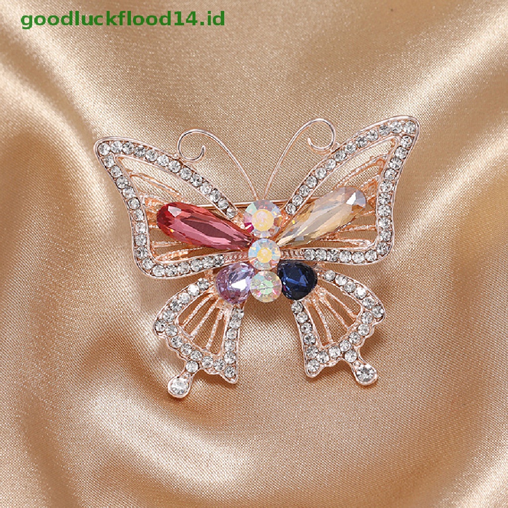 [GOOGFOUR] 1 Pcs Butterfly Berlian Imitasi Bros Enamel Kerah Pin Serangga Perhiasan Bros [TOP]