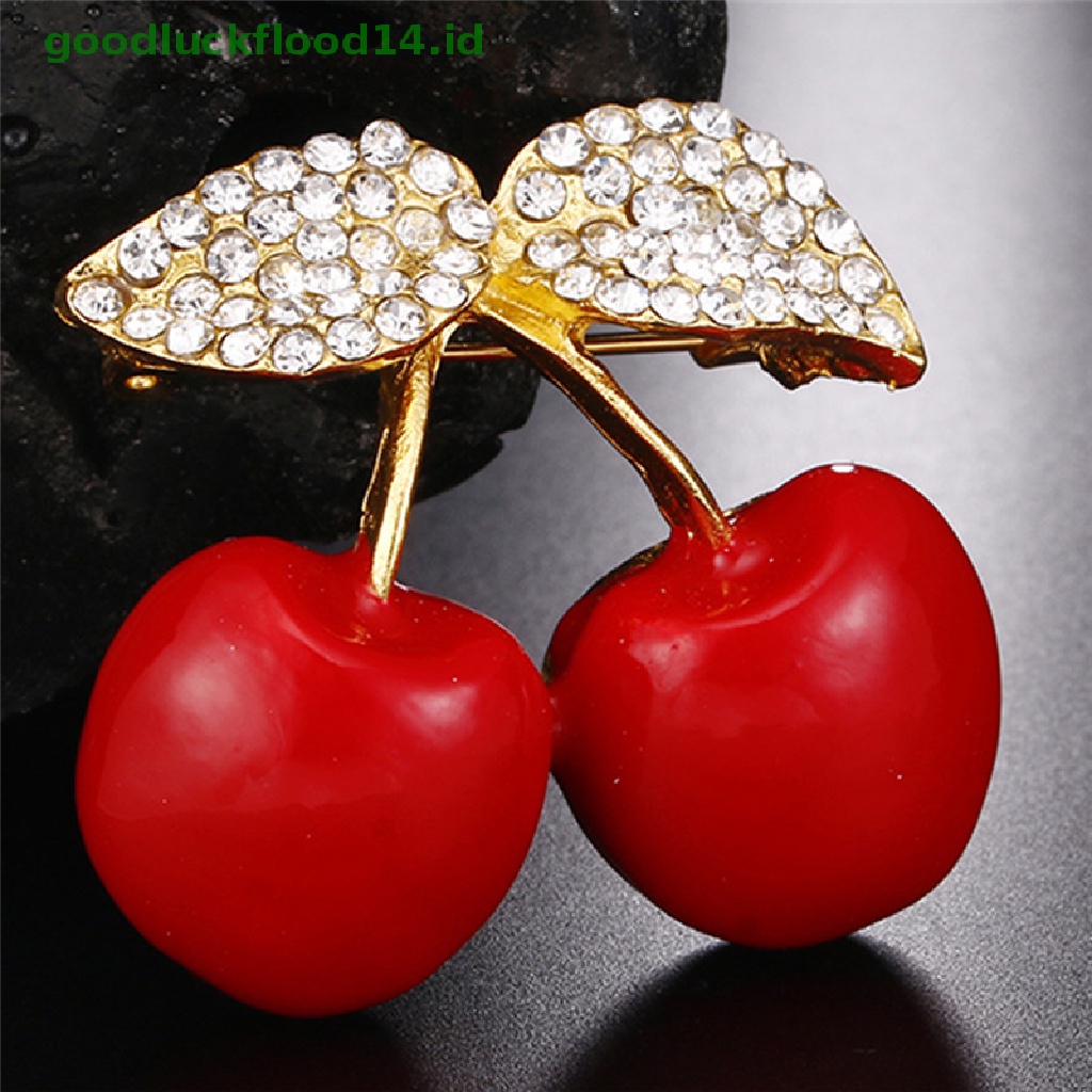 [GOOGFOUR] Enamel Berlian Imitasi Kristal Merah Cherry Bros Pin Perjamuan Buah Setelan Pin Perhiasan [TOP]