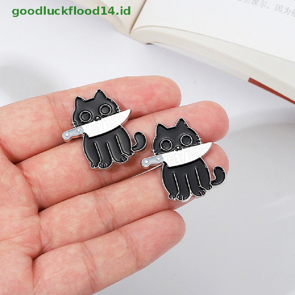 [GOOGFOUR] Enamel Pin Custom Kucing Hitam Belati Bros She Her He Him They Them Lapel Badges Animal Jewelry Gift Untuk Teman [TOP]