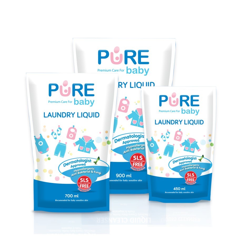 Pure Baby LAUNDRY Detergent BELI 2 GRATIS 1 Refill 450ml isi 3pcs Deterjen Baju Bayi Anak