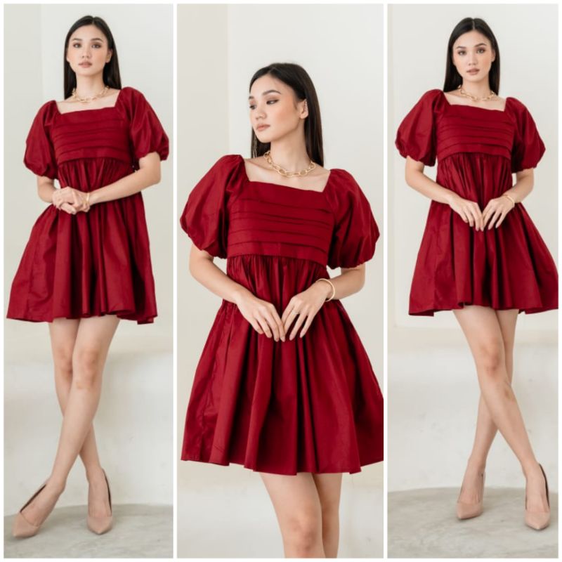 ⚡️ CLEARANCE SALE ♡ PREMIUM ♡ ORIGINAL ! MARLINA BABYDOLL 2 WAYS FRONT PLEATED MINI FLARE DRESS