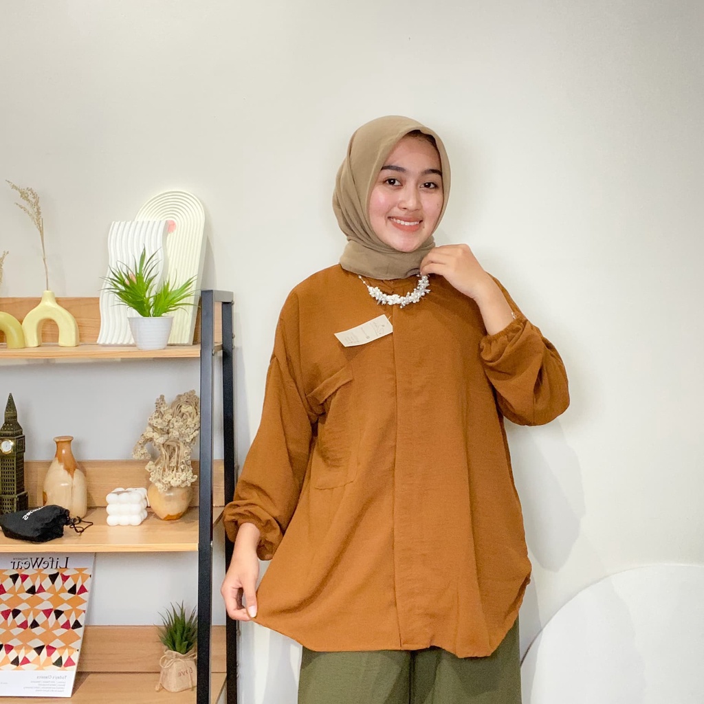 CAMELIA BLOUSE CRINCLE AIRFLOW OVERSIZE - BAWAHAN WANITA NEW