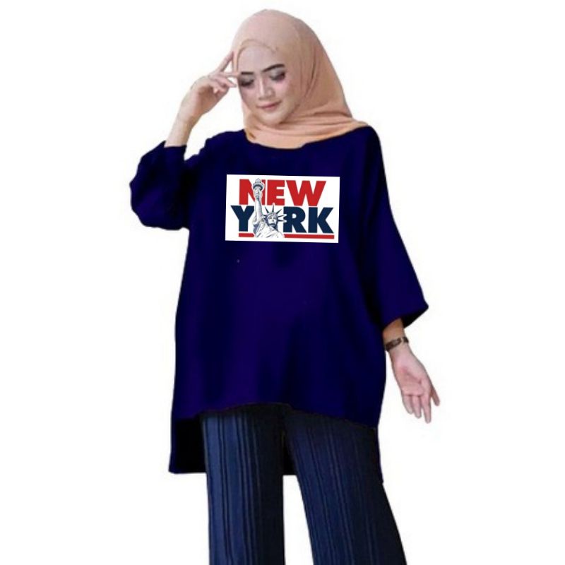 Atasan Baju Tunik Kaos Wanita Dewasa Oversize LD 130 Cm Terbaru 2023 Viral Gambar DTF Bahan Kaos Babyterry . Atasan Baju Wanita Santai Tunik Wanita Dewasa CewekJumbo Kekinian Murah Big Size NEW YORK