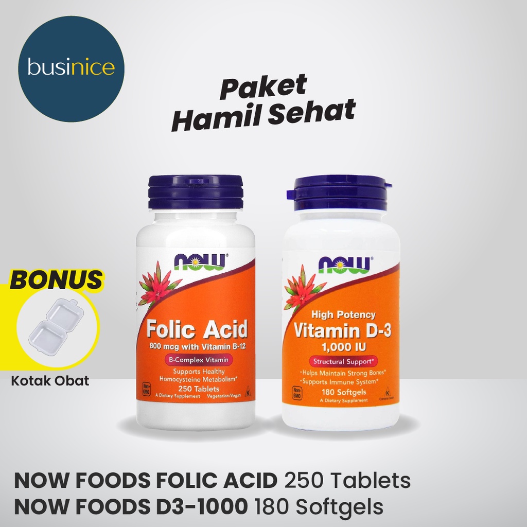 NOW FOODS Paket Hamil Sehat Folic Acid 800 Mcg &amp; D 3 1000 IU