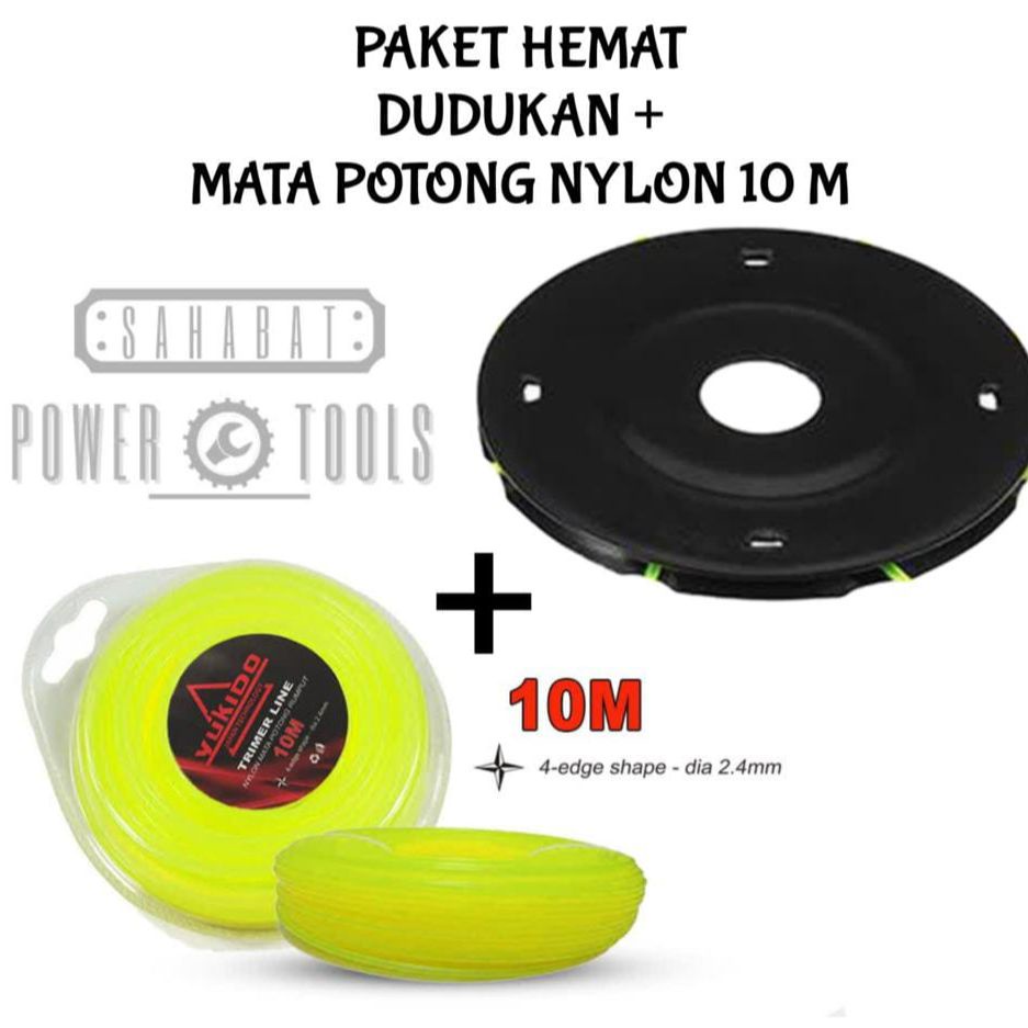 BABAYO!!! KUALITAS TERJAMIN PAKET DUDUKAN SENAR MESIN POTONG RUMPUT GENDONG TATAKAN PIRINGAN SENAR NYLON KEPALA PISAU POTONG RUMPUT TRIMMER HEAD + SENAR 4 PCS Sahabat Power Tools