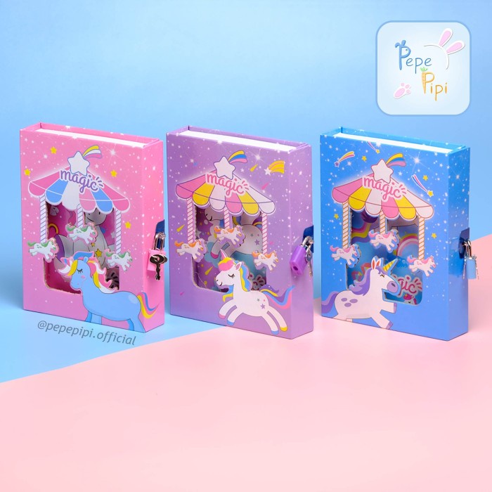 Diary Buku Diary Unicorn Note Book Dengan Kunci Gembok Tebal