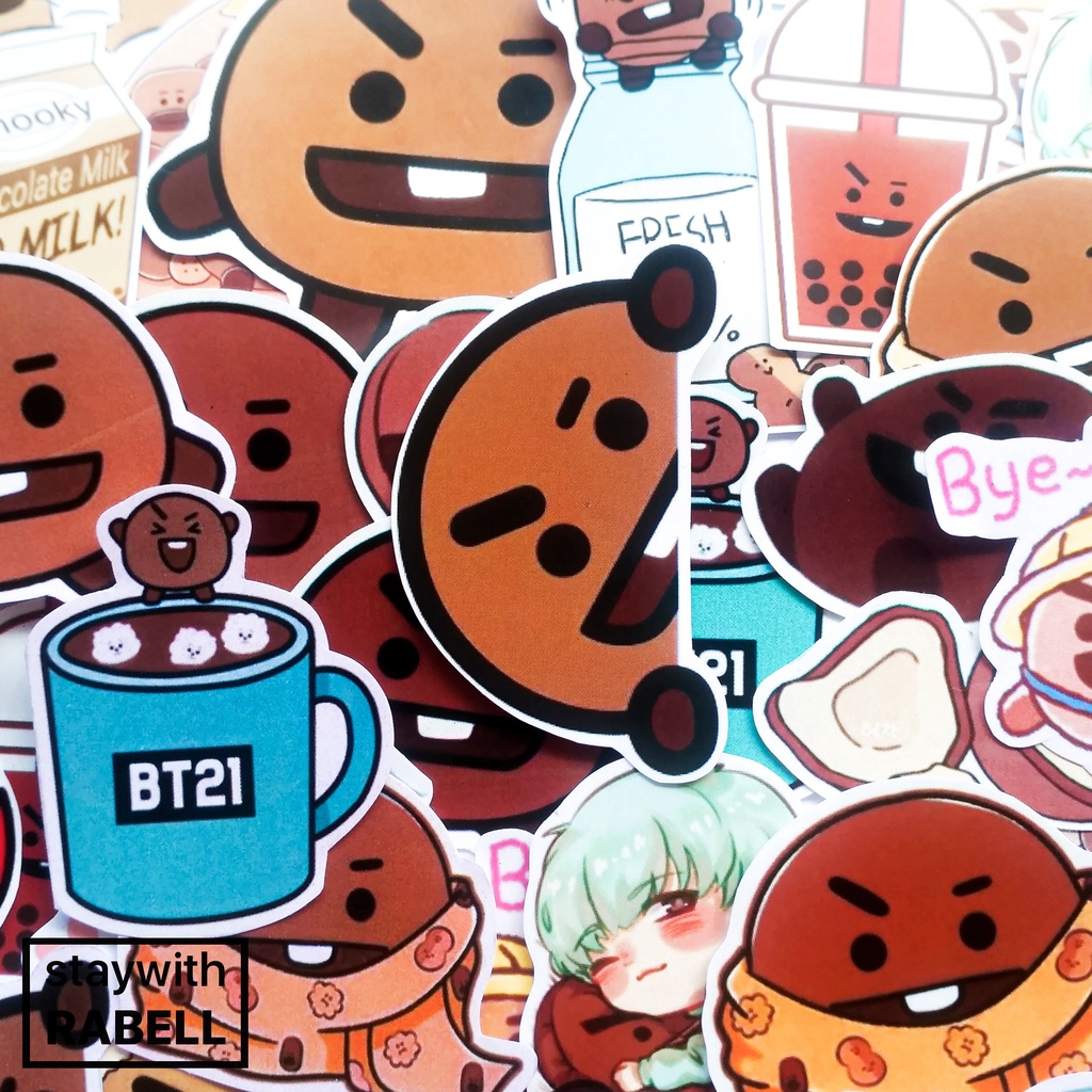 

Shooky Waterproof Sticker Pack include 17 pcs BTS Aesthetic Korean