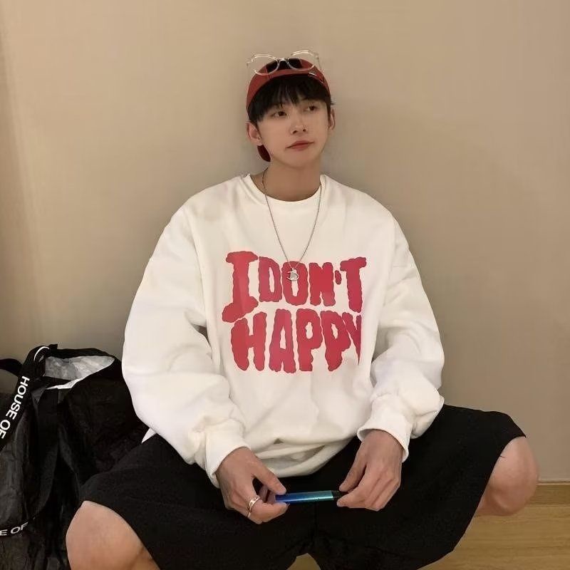Sweater Big Size S - XXXXXL(6XL) I DONT HAPPY Crewneck Loose Long Sleeve Pria Wanita BIGSIZE OVERSIZE JUMBO Unisex Ulzzang