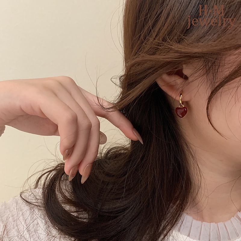 Anting Hati Cinta Merah Anting Retro Bermutu Tinggi Cahaya Anting Mewah2023Baru