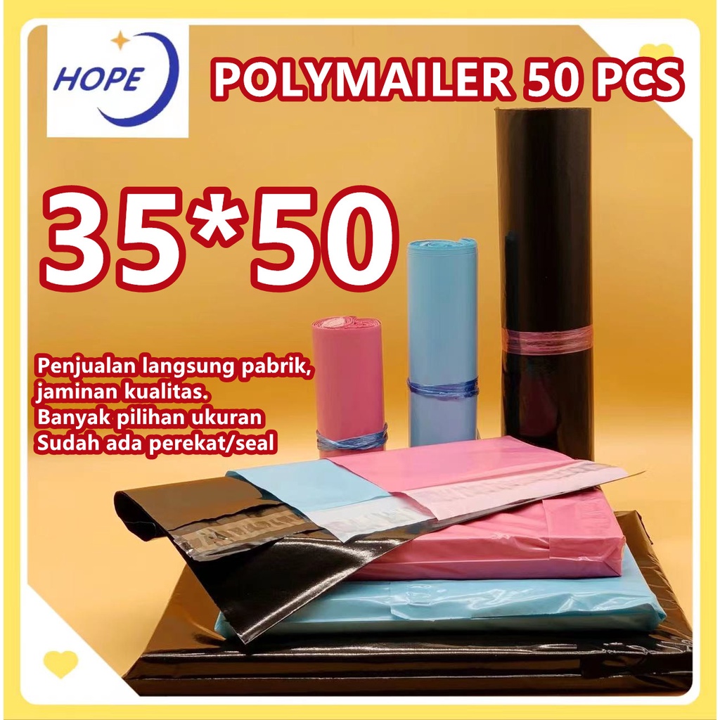HOPE PACKAGING Plastik Polymailer Olshop/ kantong plastik olshop / LDPE 3550cm ISI 50 PCS Lem kuat