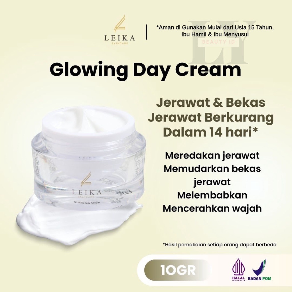 Leika Skincare Glowing Day Cream Penghilang Jerawat Bopeng dan Bekas Jerawat Pria dan Wanita Aman Ta