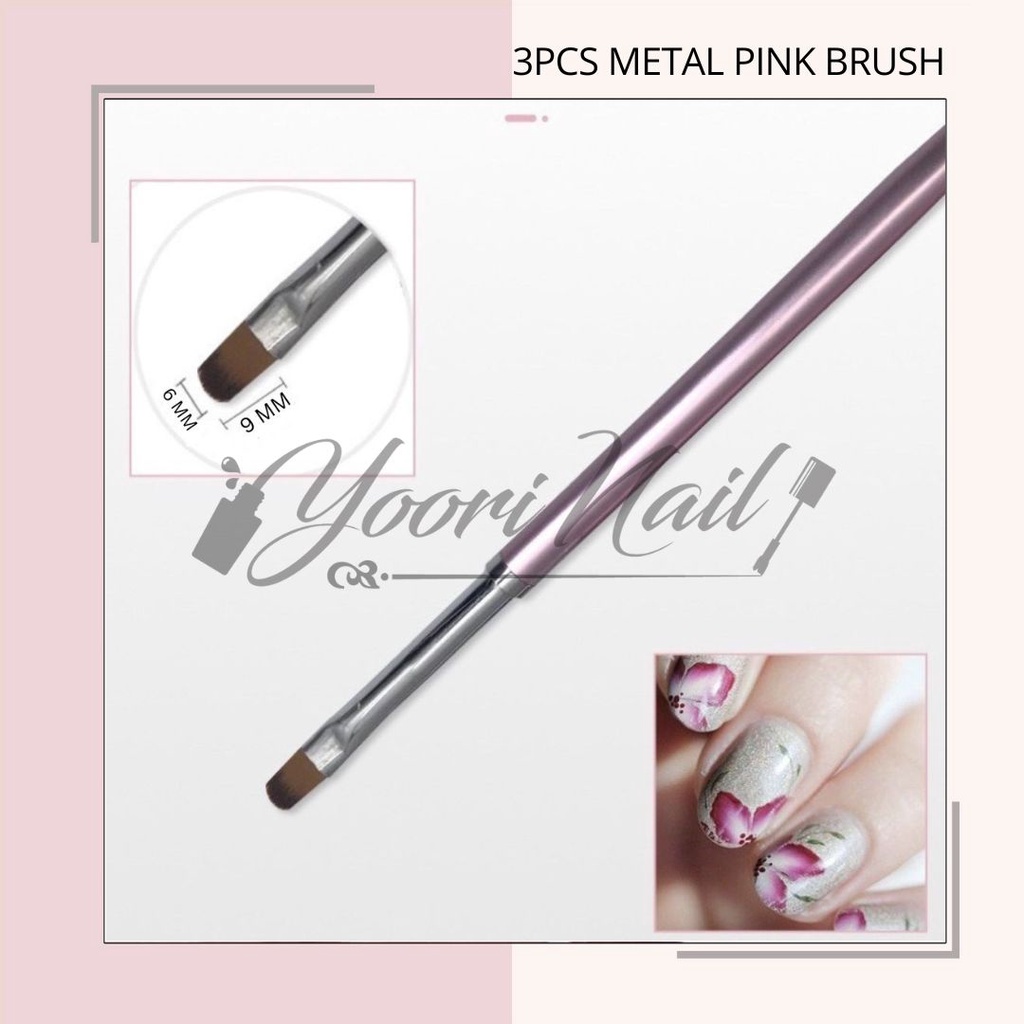 3pcs metal pink brush 3pcs set nail art kuku brush oval uv gel kuas oval