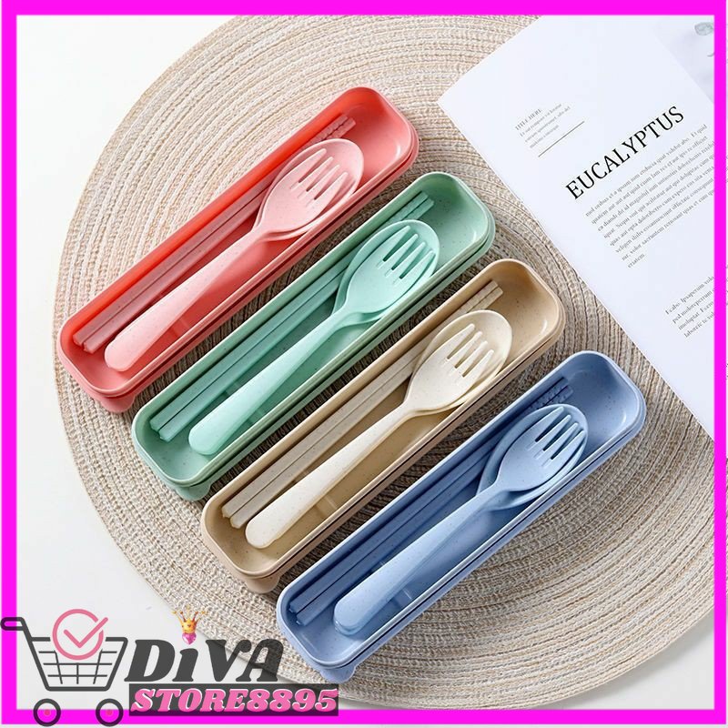 SENDOK SET SENDOK GAPRU SUMPIT BAHAN JERAMI + KOTAK / SENDOK SET 3IN1  DIVA STORE