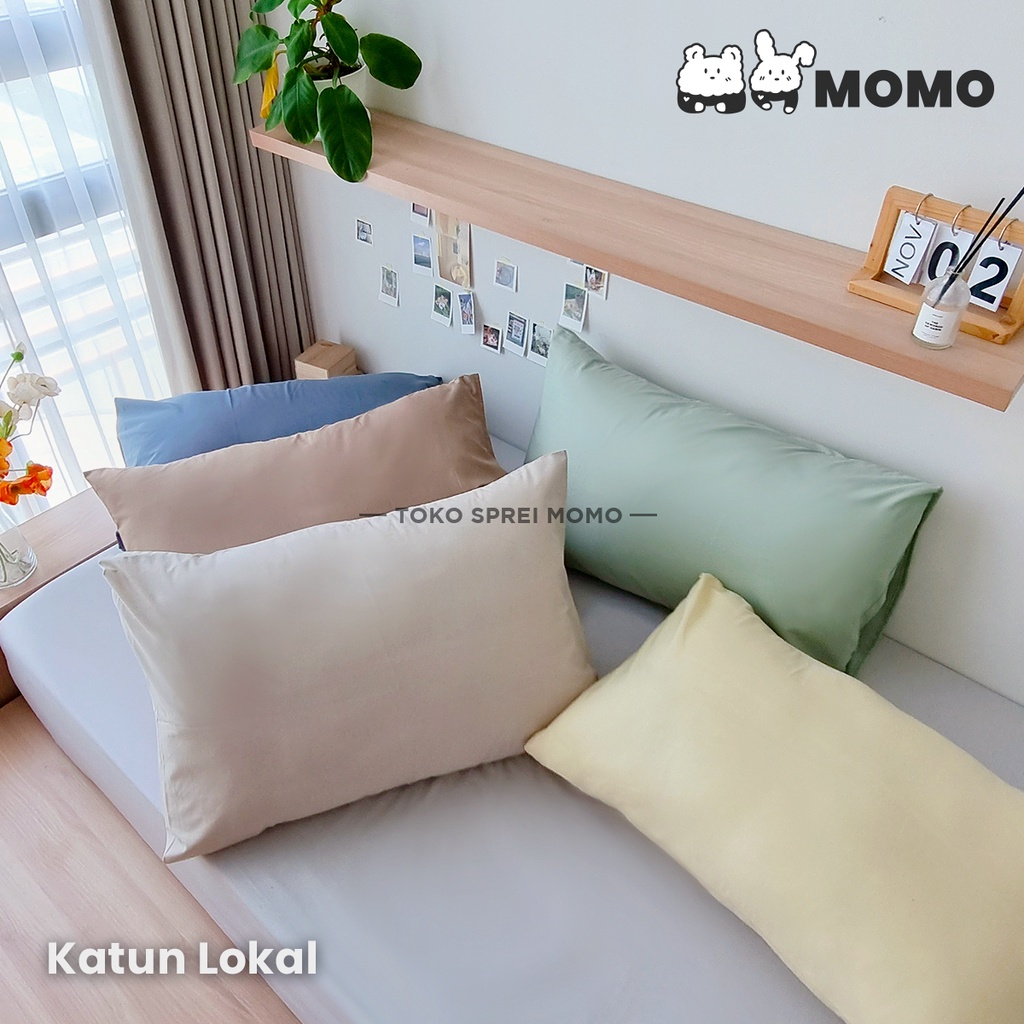 Sarung Bantal / Guling Katun Lokal Polos [SPREI MOMO]