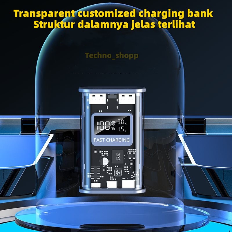 (COD) 22.5W Fast Charge 20000 mAh transparan mekha power bank kapasitas besar portable dual output layar real-time
