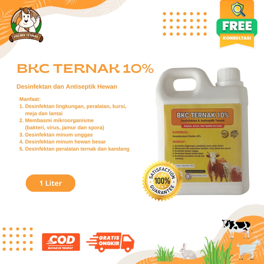 BKC TERNAK 10% 1Liter - Desinfektan dan Antiseptik hewan - Ampuh aman dan spektrum luas