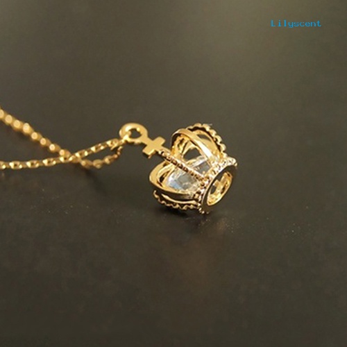 Ls Elegan Wanita Mahkota Shiny CZ Cubic Zirconia Charm Pendant Klavikula Kalung