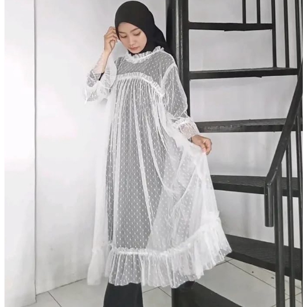 Tunik  Elmira Outer Brukat Tile Polkadot wanita Outfit Kondangan wisuda lamaran pesta