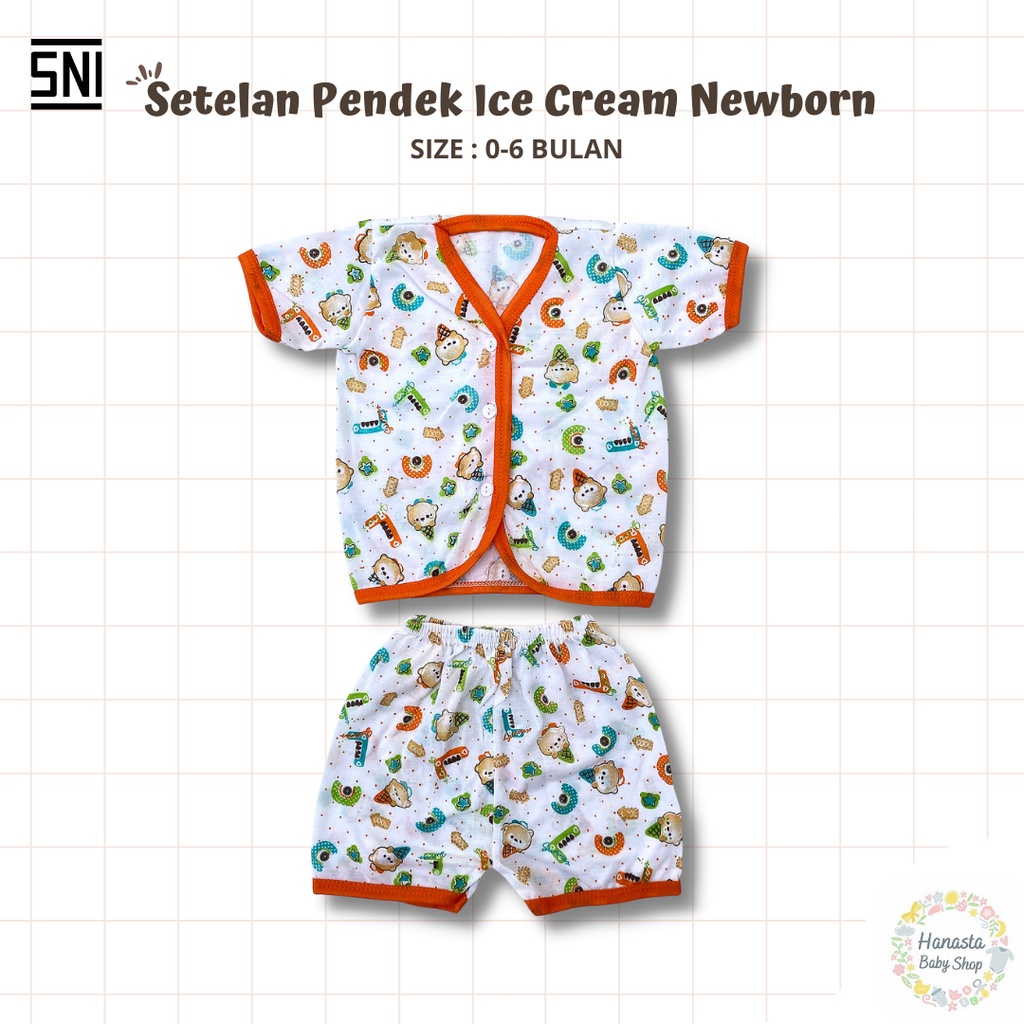 Baju Bayi Newborn Setelan Pendek Katun Ice Cream 0-6 Bulan