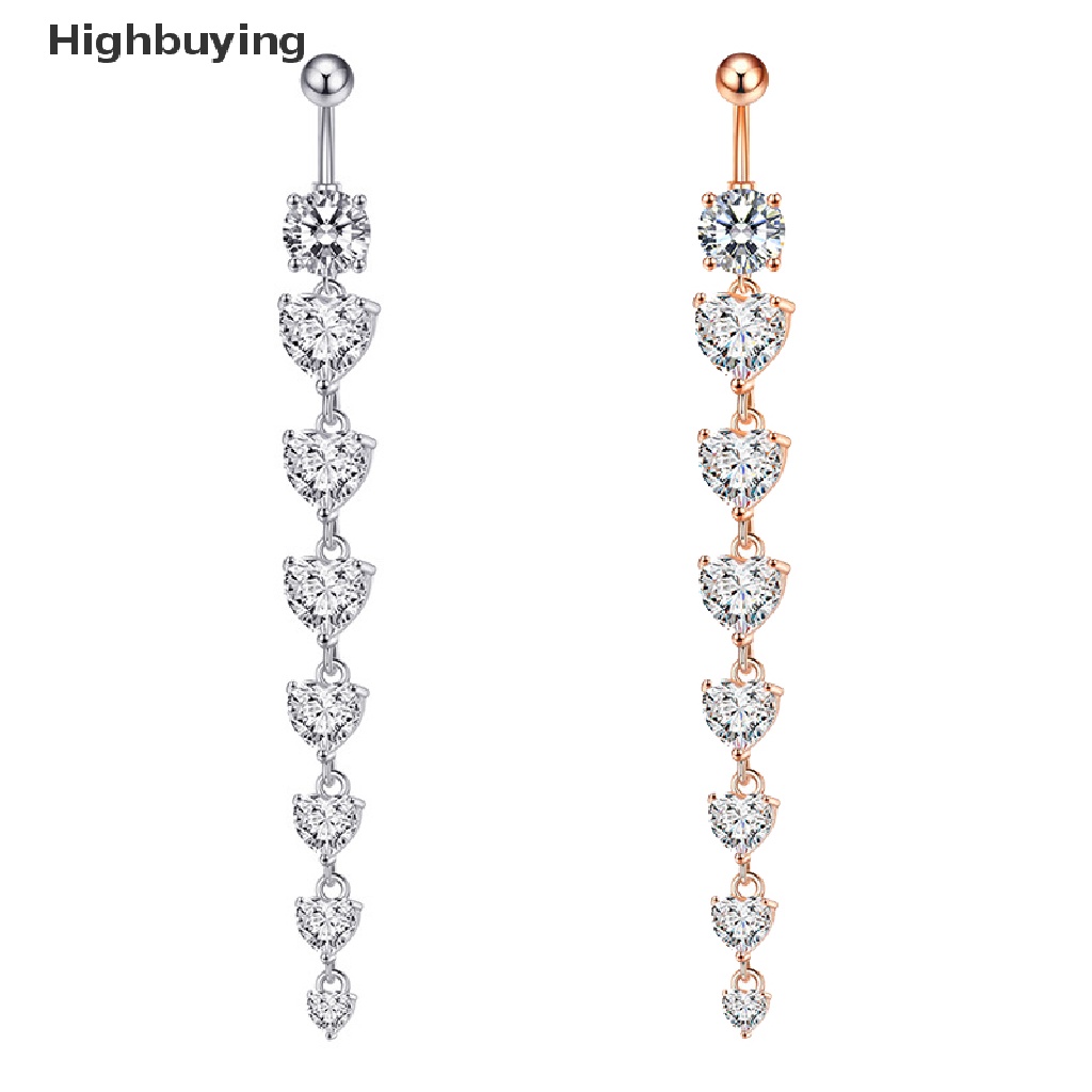 Hbid Baru Menjuntai Perut Kancing Cincin Jantung Perut Cincin Perhiasan Panjang Menjuntai Bar Belly Ring Shinyny Kristal Stainless Steel Perut Tubuh Perhiasan Glory