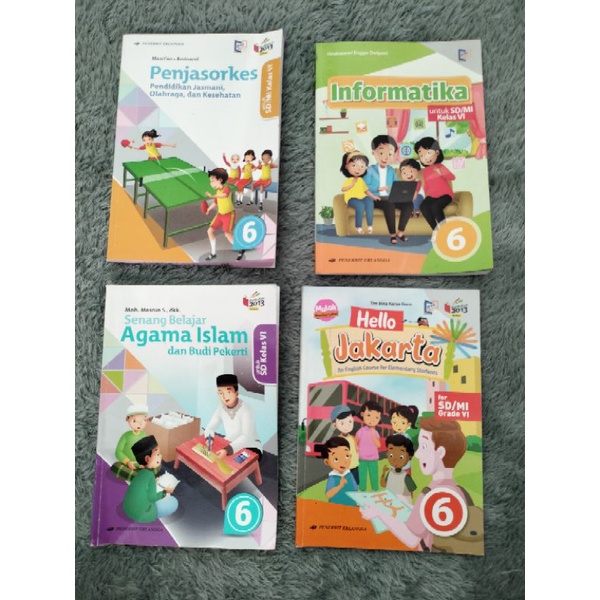 Buku kelas 6 Erlangga hello Jakarta, informatika, agama Islam, penjasorkes