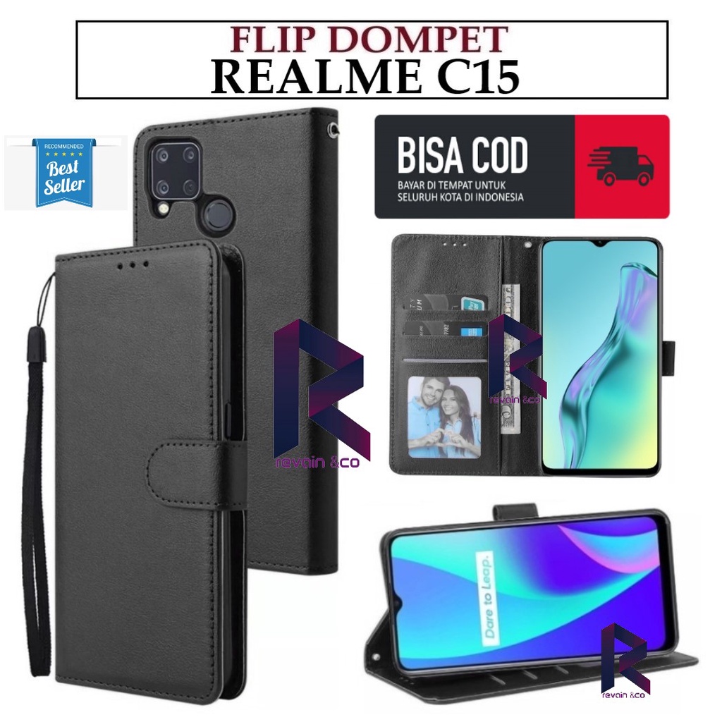 CASE REALME C15 FLIP WALLET LEATHER KULIT PREMIUM SARUNG BUKA TUTUP KESING HP FLIP CASE REALME C15