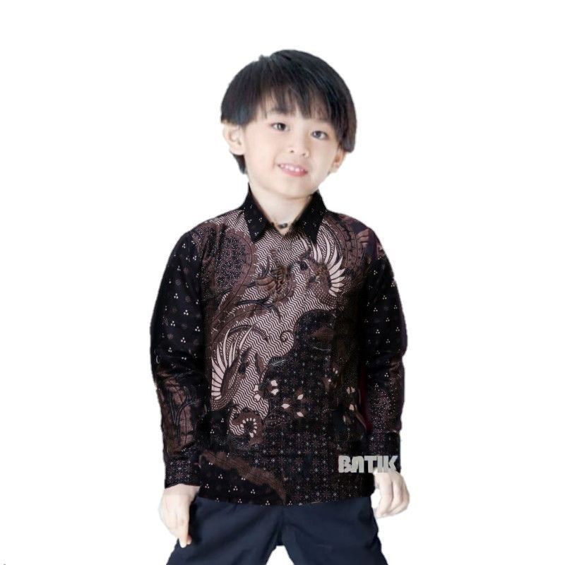 BAJU BATIK KEMWJA ANAK - Kemeja Batik Anak Laki-laki Lengan Panjang Modern Motif Lemah Teles Umur 2-12tahun Kain Katun