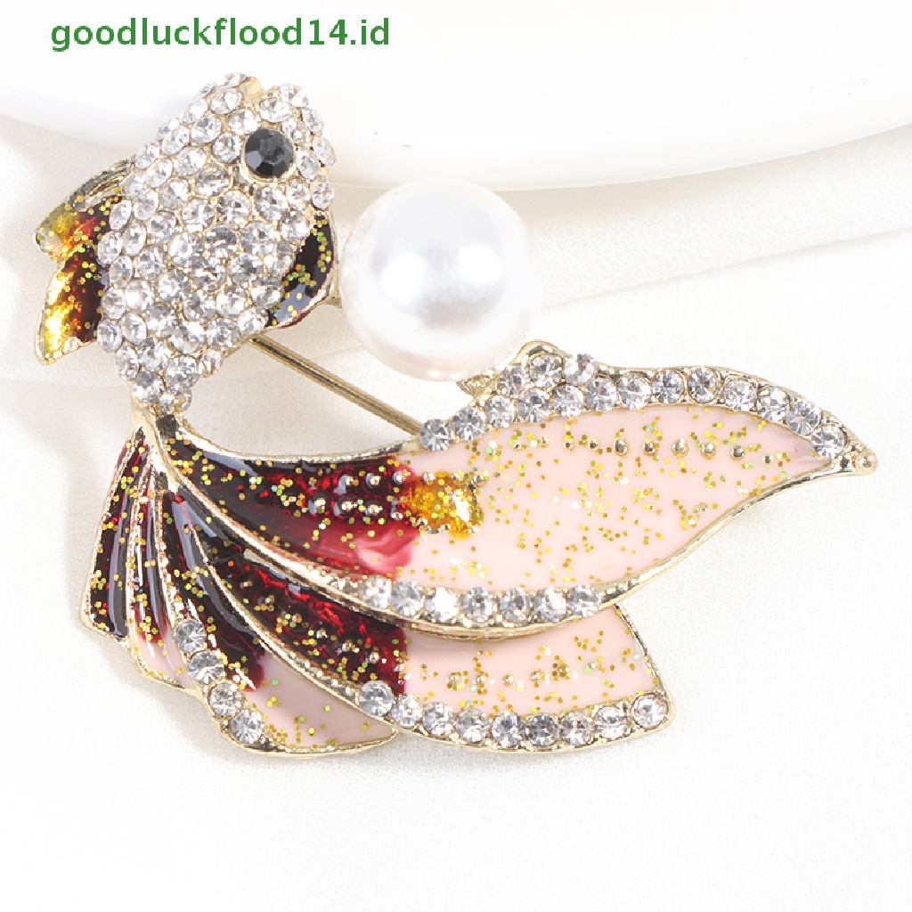 [GOOGFOUR] 1pc Kristal Berlian Imitasi Ikan Mas Bros Wanita Brooch Pin Aksesoris Pakaian [TOP]