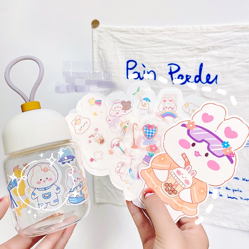 4 Pcs Kawaii Kelinci Stiker DIY Kartun Stiker Gadis Lucu Jurnal Stiker Diary Ponsel Stiker Dekorasi