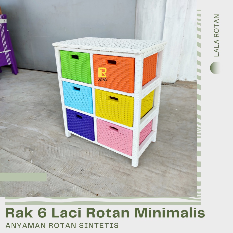 LEMARI / KABINET / RAK LACI ROTAN SUSUN ISI 6 LACI MINIMALIS ROTAN SINTETIS MULTIFUNGSI