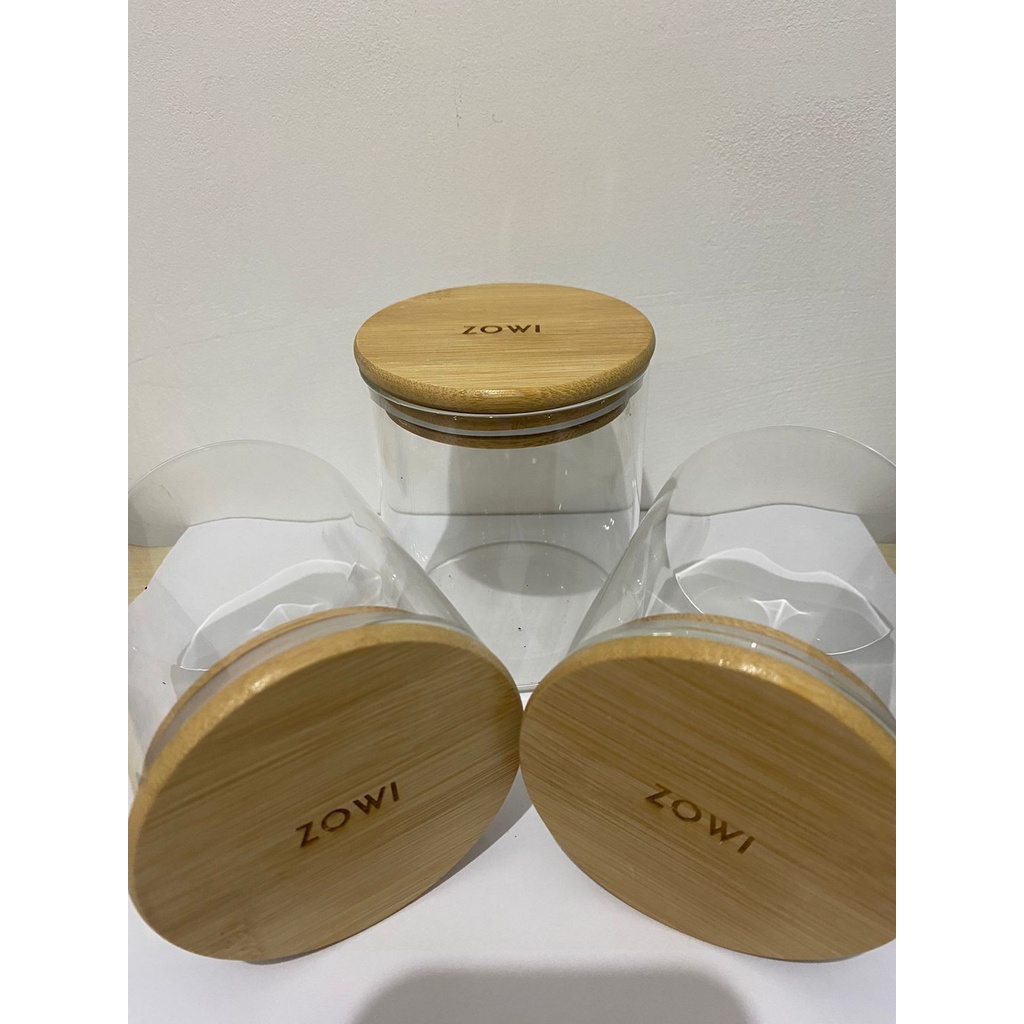 ZOWI Toples Makanan Ringan Tutup Kayu Toples Bumbu / Snack Jar Kaca Borosilicate Glass Jar Premium