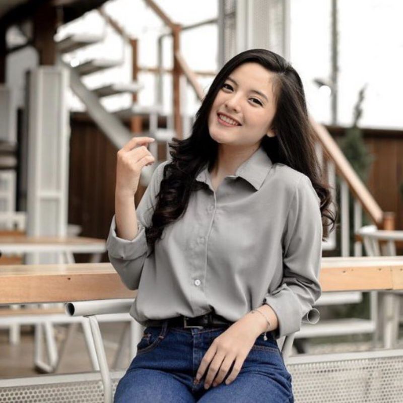 MAUDY BLOUSE // KEMEJA WANITA POLOS LENGAN PANJANG CRINCLE AIRFLOW