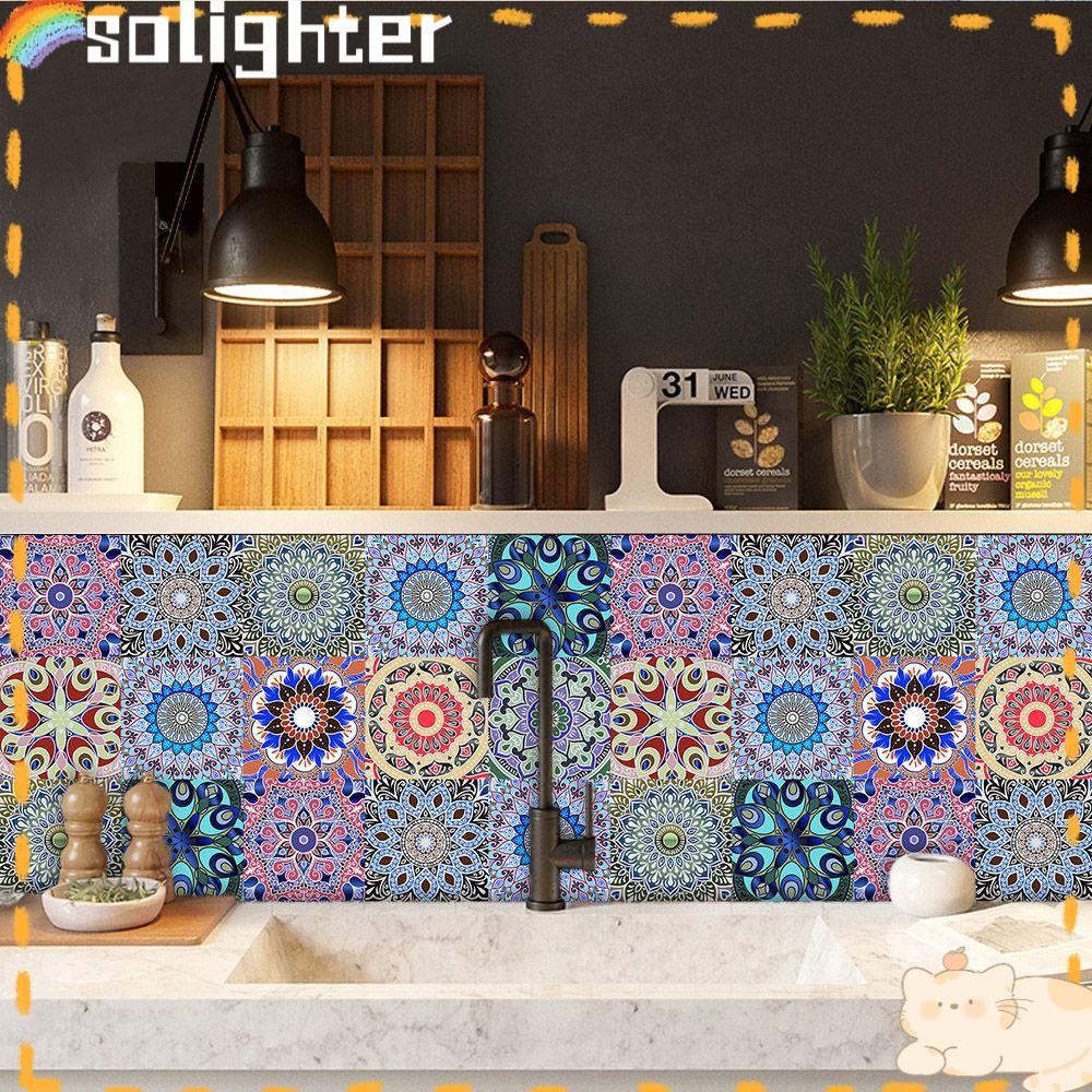 Solighter 10PCS/SET Stiker Ubin Hias Backsplash Tahan Air Stiker Lantai Talavera Tegel Maroko