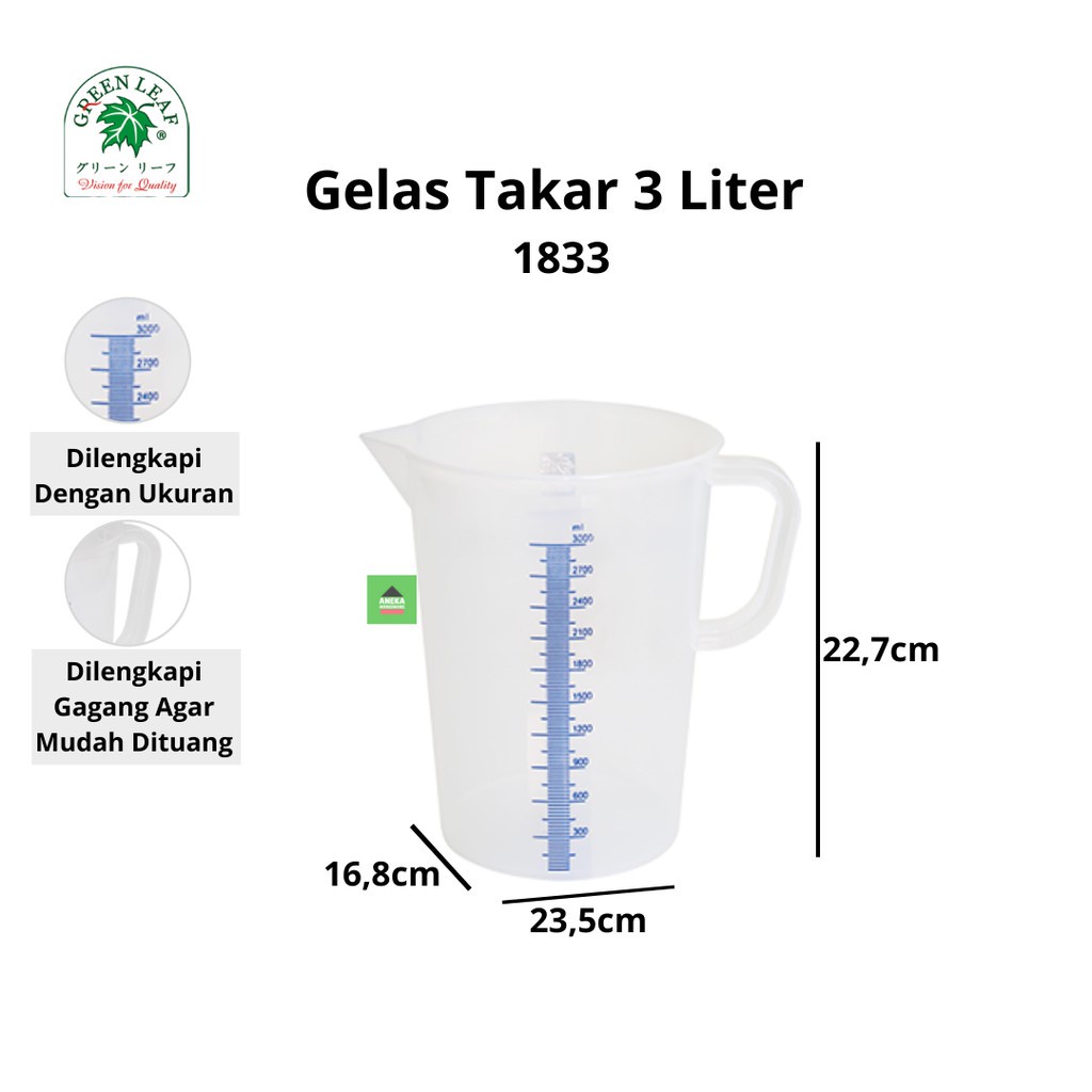 Gelas Ukur Takar 3 Liter 1833 Green Leaf