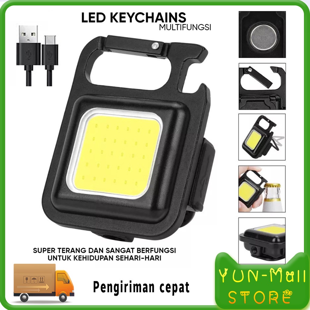 YUN-Mall  Senter Kerja LED Mini Portabel, Gantungan Kunci Saku USB Dapat Diisi Ulang untuk Berkemah Luar Ruangan