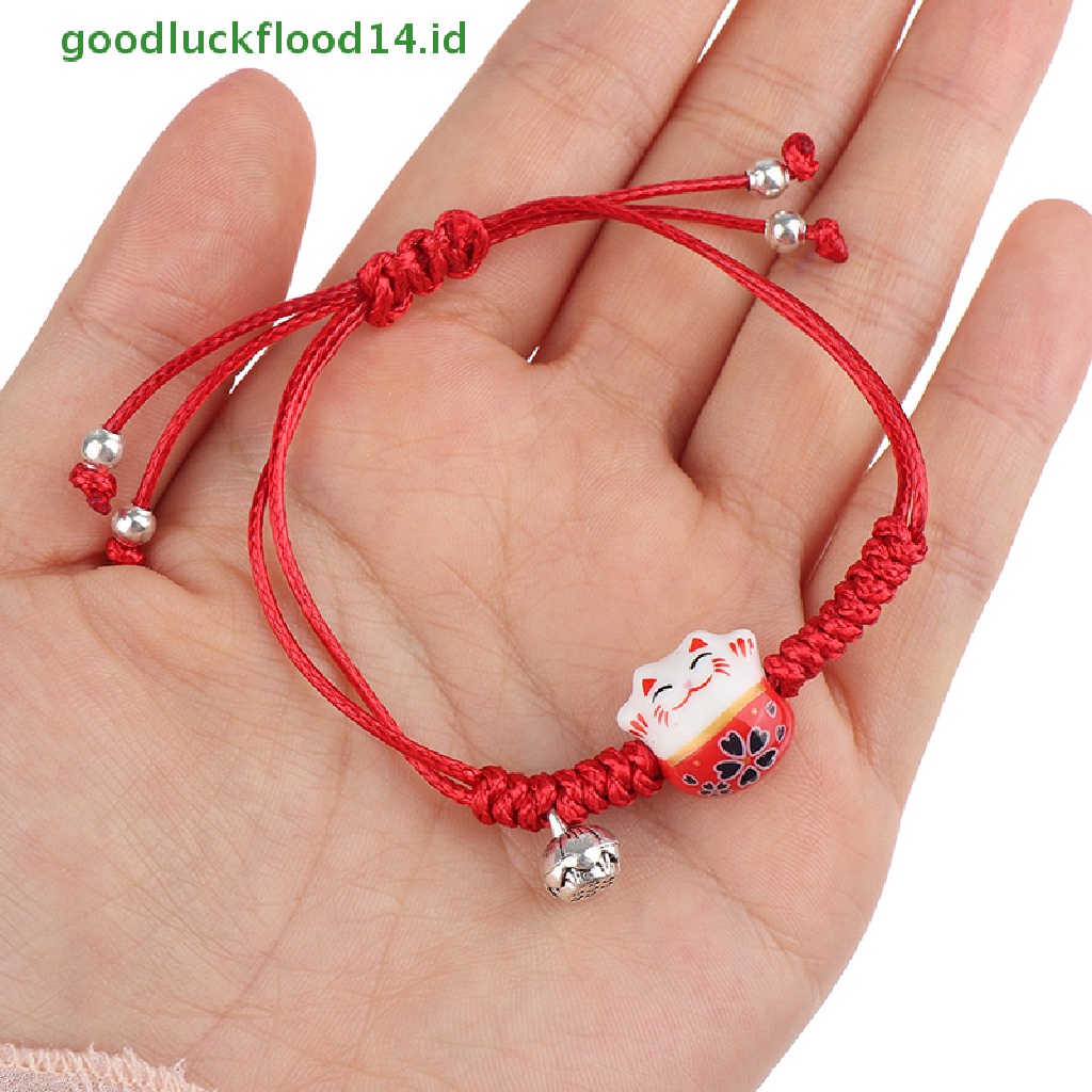 [GOOGFOUR] 1pc Gelang Liontin Keramik Lucky Cat Bracelets Tenun Tangan Warna Gelang [TOP]