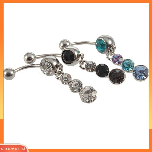 [oneworld] Stainless Steel Bentuk Labu Menjuntai Belly Bar Cincin Pusar Berlian Imitasi Tindik Tubuh