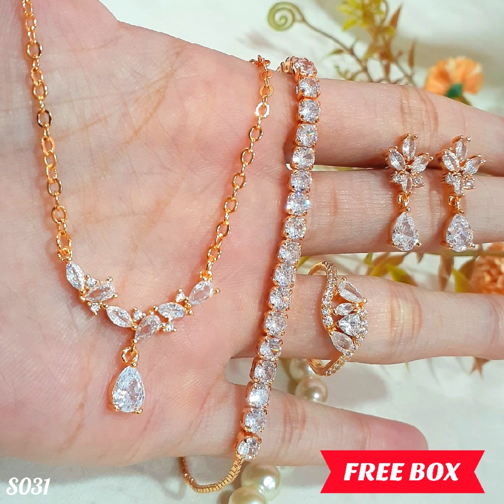 PGX Set Perhiasan Xuping Cincin Gelang Kalung Anting Lapis Emas - S031