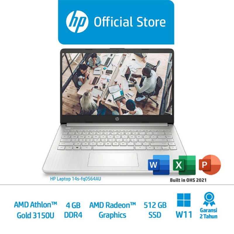 HP 14S FQ0564AU AMD ATHLON GOLD 3150U 4GB 512SSD WINDOWS OFFICE ORIGINAL