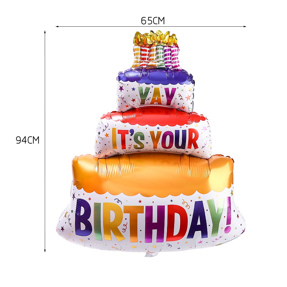 Kualitas Tinggi Besar Warna-Warni Kue Balon Tiga Lapisan Lilin Aluminium Film Balon Selamat Ulang Tahun Pesta Baby Shower Dekorasi Anak Mendukung