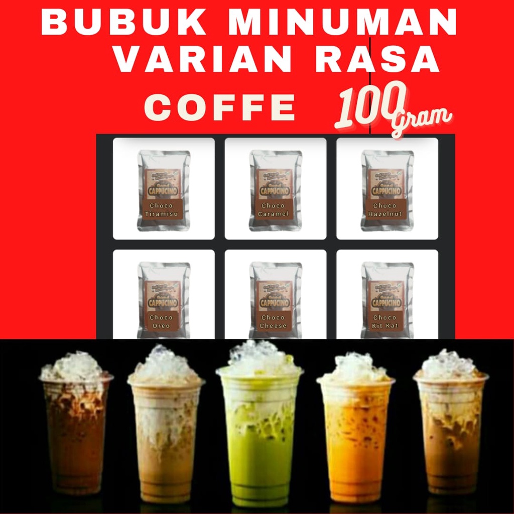 

Bubuk Minuman Capucino varian rasa Coffe untuk es blend milkshake bobba kekinian kemasan Repack 100 gr