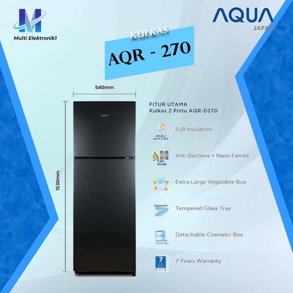 Kulkas 2 Pintu Aqua AQR-270 DS Kulkas 2Pintu Low Watt Kulkas 2pintu Murah