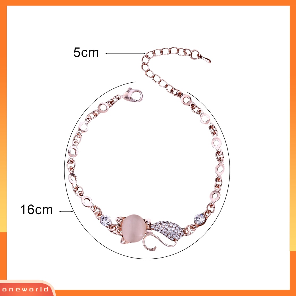 {oneworld} Perhiasan Rantai Gelang Bangle Berlian Imitasi Wanita Ladies Lovely Cat Pendant Opal Untuk Kehidupan Sehari-Hari